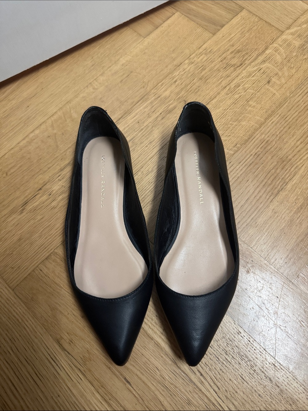 Loeffler Randall Black Pointed Leather Flats